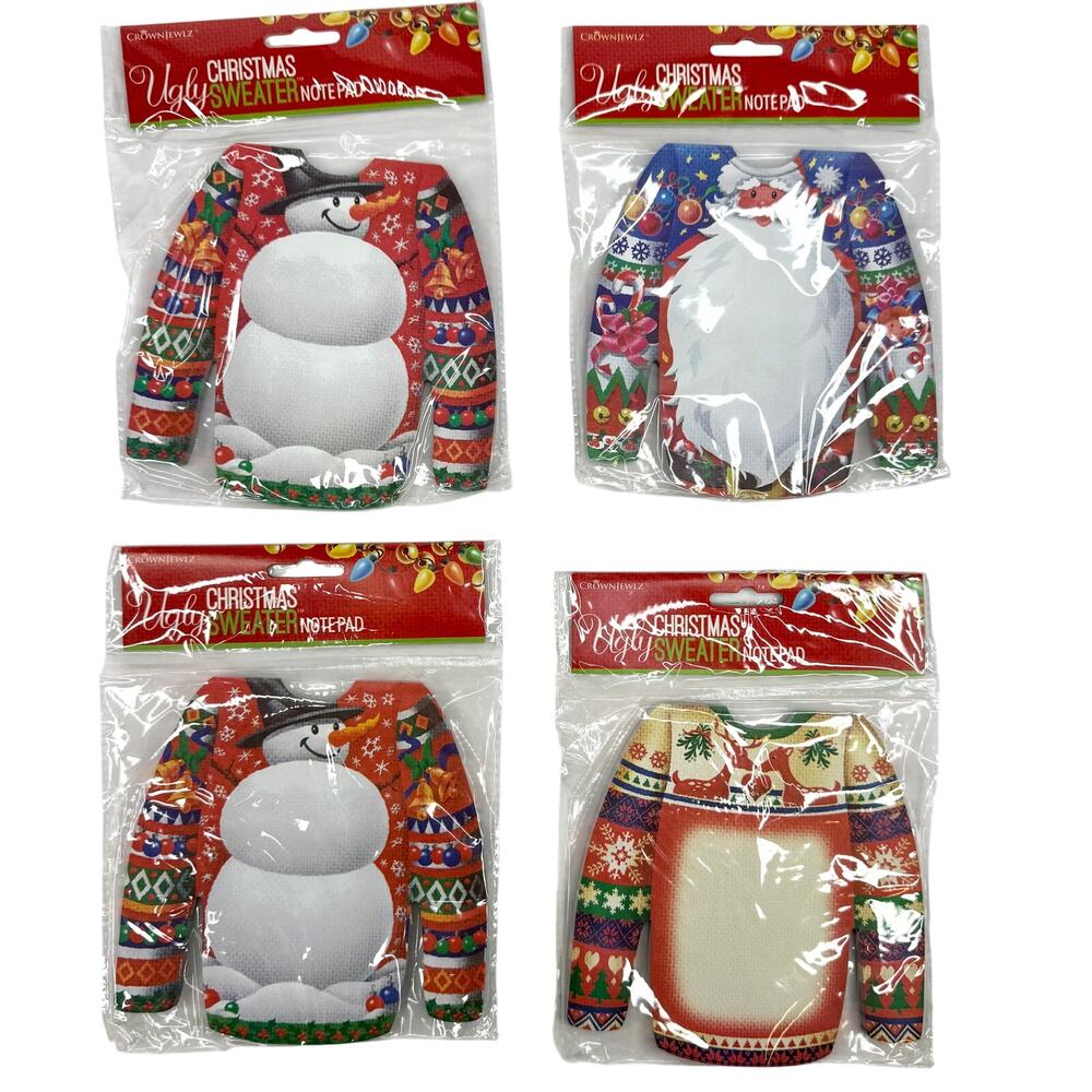 Lot of 4 CrownJewlz Ugly Christmas Sweater Notepads New